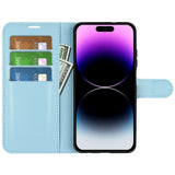 iPhone 15 Pro Litchi Leather Case w. Wallet - Blue