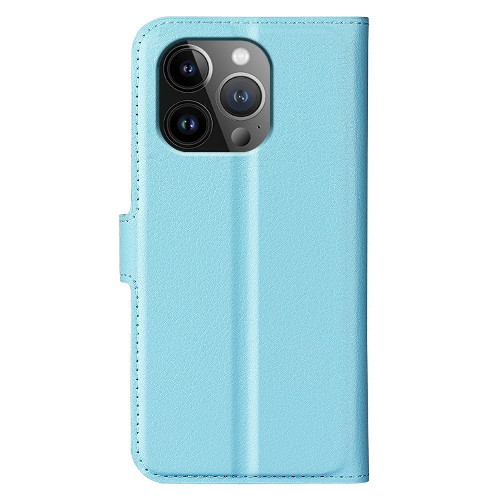 iPhone 15 Pro Litchi Leather Case w. Wallet - Blue