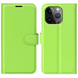 iPhone 15 Pro Litchi Leather Case w. Wallet - Green