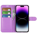 iPhone 15 Pro Litchi Leather Case w. Wallet - Purple