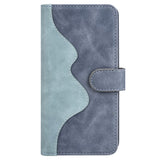 iPhone 15 Pro Multicolored Leather Flip Case with Card Holder - Blue / Grey