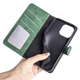 iPhone 15 Pro Multicolored Leather Flip Case with Card Holder - Black / Green