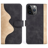 iPhone 15 Pro Multicolored Flip Leather Cover with Wallet - Black / Light Brown