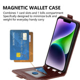 iPhone 15 Plus Vertical Leather Flip Cover w. Card Holder - Brown