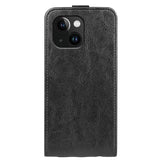 iPhone 15 Plus Vertical Leather Flip Cover w. Card Holder - Black