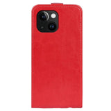 iPhone 15 Plus Vertical Leather Flip Cover w. Card Holder - Red