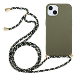 iPhone 15 Plus Flexible Plastic Case with Hand Strap - Army Green