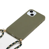 iPhone 15 Plus Flexible Plastic Case with Hand Strap - Army Green