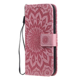 iPhone 15 Leather Case with Wallet and Strap - Mandala Flower - Blue