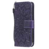 iPhone 15 LiPhone 15 Leather Case with Wallet and Strap - Mandala Flower - Purple