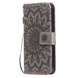 iPhone 15 Leather Case with Wallet and Strap - Mandala Flower - Brown