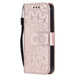 iPhone 15 Leather Case with Wallet and Strap - Mandala Flower - Rose Gold