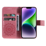 iPhone 15 Plus Leather Case with Wallet and Strap - Mandala Flower - Pink