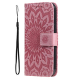 iPhone 15 Plus Leather Case with Wallet and Strap - Mandala Flower - Pink