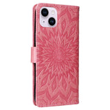 iPhone 15 Plus Leather Case with Wallet and Strap - Mandala Flower - Pink