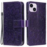 iPhone 15 Plus Leather Case with Wallet and Strap - Mandala Flower - Purple