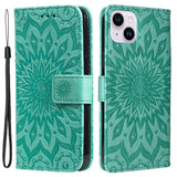 iPhone 15 Leather Case with Wallet and Strap - Mandala Flower - Green