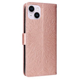 iPhone 15 Plus Leather Case with Wallet and Strap - Mandala Flower - Rose Gold