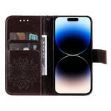 iPhone 15 Pro Leather Case with Wallet and Strap - Mandala Flower - Dark Brown