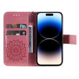 iPhone 15 Pro Leather Case with Wallet and Strap - Mandala Flower - Pink