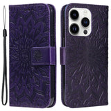 iPhone 15 Pro Leather Case with Wallet and Strap - Mandala Flower - Purple