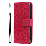 iPhone 15 Pro Leather Case with Wallet and Strap - Mandala Flower - Red