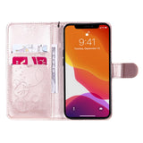 iPhone 15 Leather Flip Case with Wallet and Strap - Cat Engraving - Rose Gold