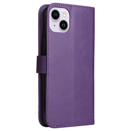 iPhone 15 Plus Leather Flip Case with Wallet and Strap - Purple