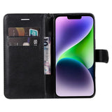 iPhone 15 Plus Leather Flip Case with Wallet and Strap - Black