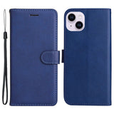 iPhone 15 Plus Leather Flip Case with Wallet and Strap - Blue