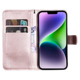 iPhone 15 Plus Leather Flip Case with Wallet and Strap - Rose Gold