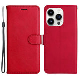 iPhone 15 Pro Leather Flip Case with Wallet and Strap and Wallet - Red