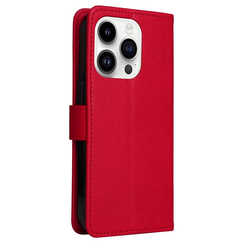 iPhone 15 Pro Leather Flip Case with Wallet and Strap and Wallet - Red