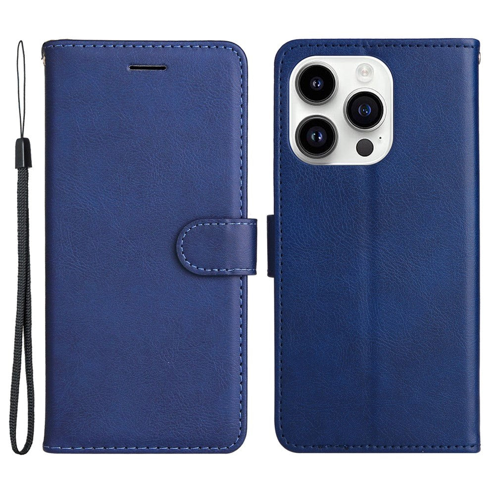 iPhone 15 Pro Leather Flip Case with Wallet and Strap and Wallet - Blue