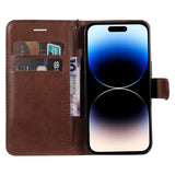 iPhone 15 Pro Leather Flip Case with Wallet and Strap and Wallet - Brown