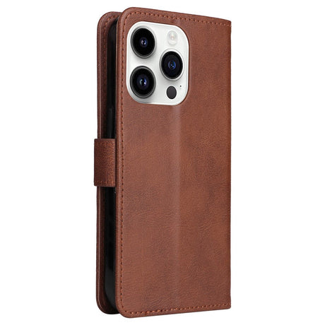 iPhone 15 Pro Leather Flip Case with Wallet and Strap and Wallet - Brown