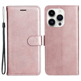 iPhone 15 Pro Leather Flip Case with Wallet and Strap and Wallet - Rose Gold