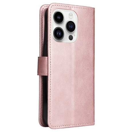 iPhone 15 Pro Leather Flip Case with Wallet and Strap and Wallet - Rose Gold