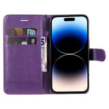 iPhone 15 Pro Leather Flip Case with Wallet and Strap and Wallet - Purple