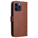 iPhone 15 Pro Max Leather Flip Case with Wallet and Strap - Brown