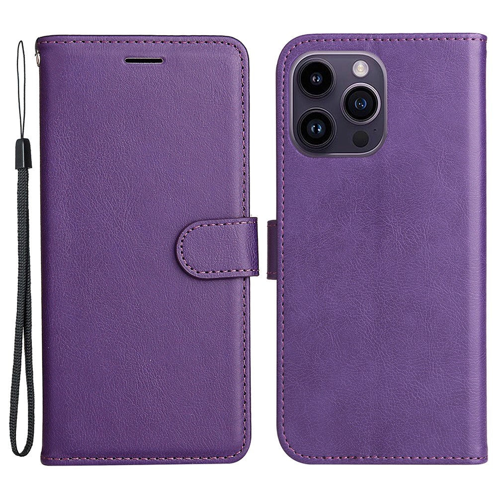 iPhone 15 Pro Max Leather Flip Case with Wallet and Strap - Purple