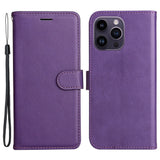 iPhone 15 Pro Max Leather Flip Case with Wallet and Strap - Purple