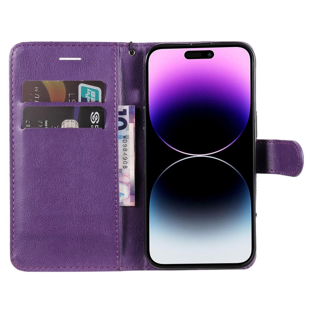 iPhone 15 Pro Max Leather Flip Case with Wallet and Strap - Purple