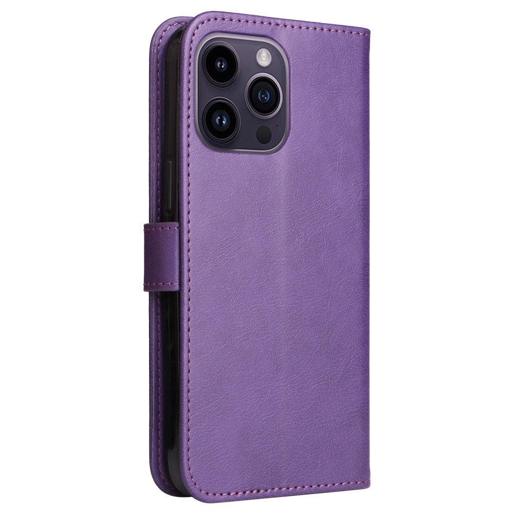 iPhone 15 Pro Max Leather Flip Case with Wallet and Strap - Purple