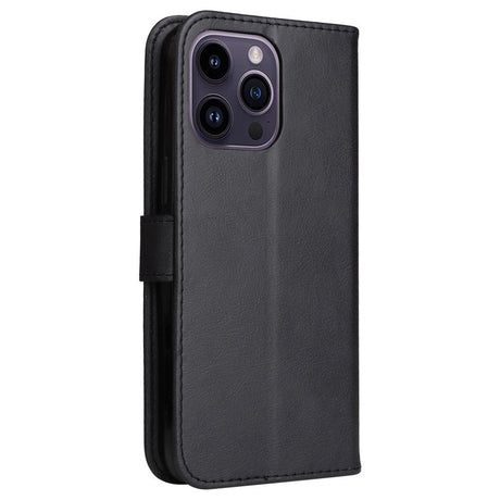 iPhone 15 Pro Max Leather Flip Case with Wallet and Strap - Black