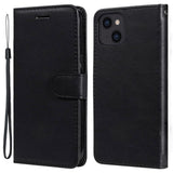 iPhone 15 Leather Flip Case with Wallet and Strap - Black