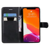 iPhone 15 Leather Flip Case with Wallet and Strap - Black