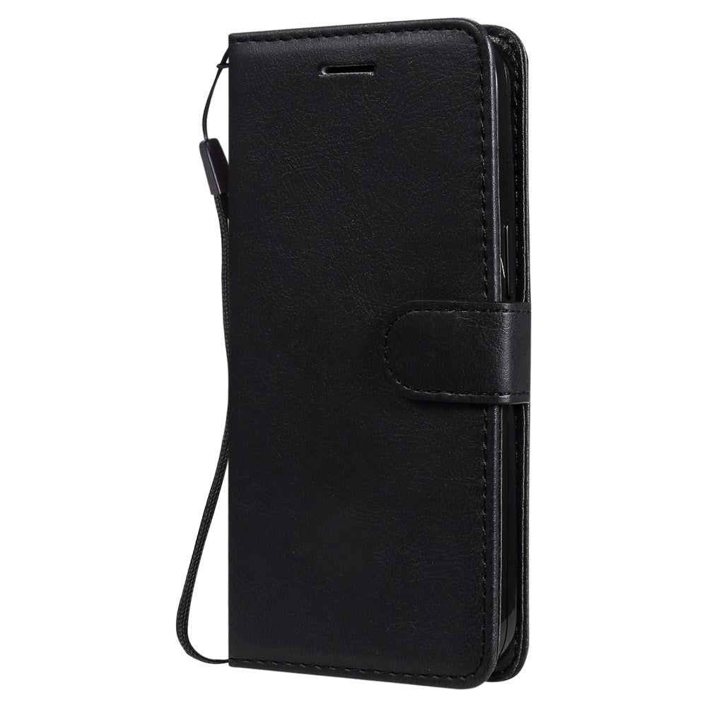 iPhone 15 Leather Flip Case with Wallet and Strap - Black