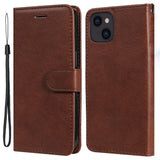 iPhone 15 Leather Flip Case with Wallet and Strap - Brown