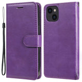 iPhone 15 Leather Flip Case with Wallet and Strap - Purple